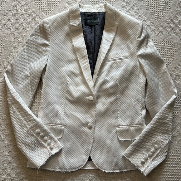 Zadig & Voltaire Virgin BF Blazer Raw Edge White Jacket Size 8 - Picture 2 of 12